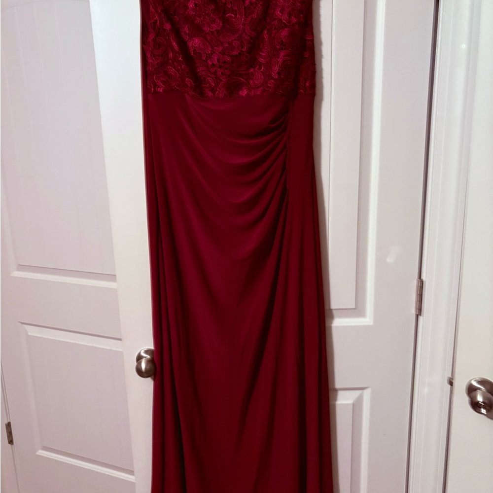 Alex Evenings Burgundy Asymmetrical Ruched Gown